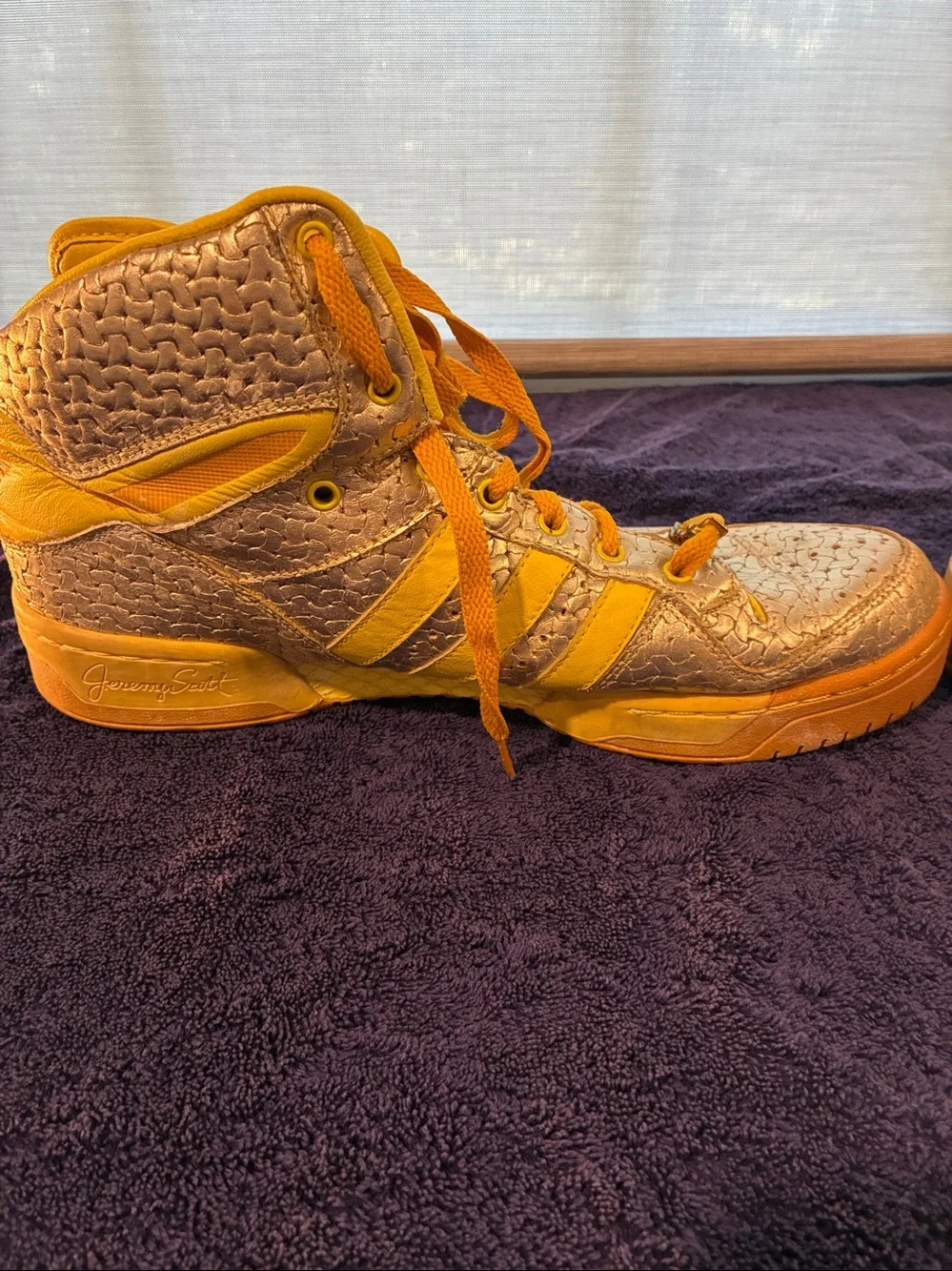 adidas Jeremy Scott Yellow and Metallic Gold High-Top Sneakers